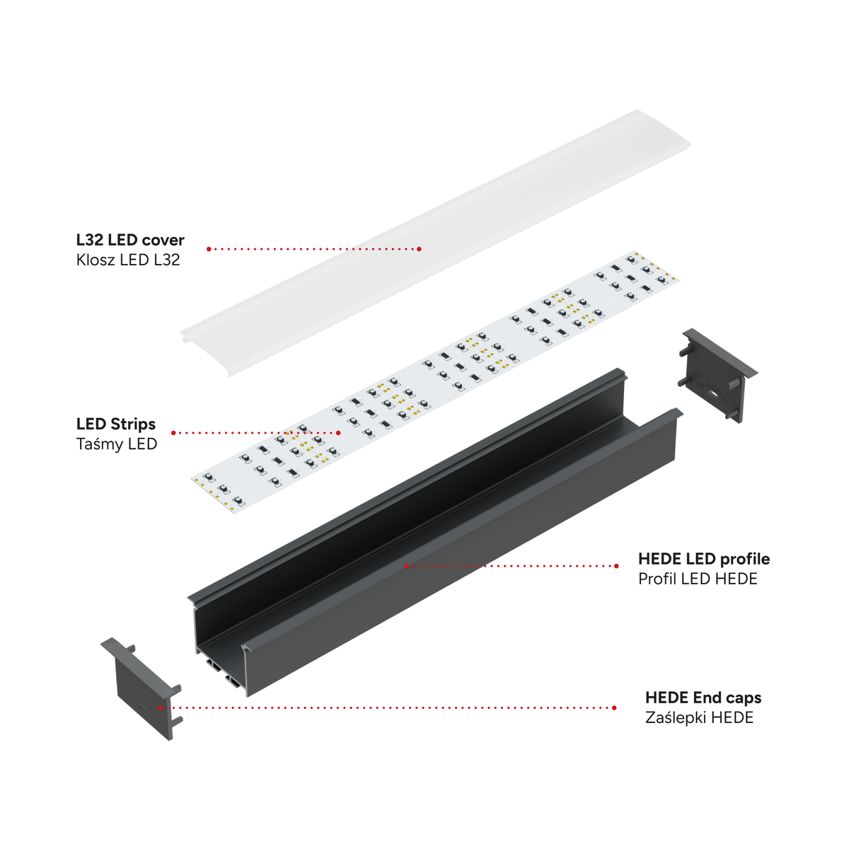 Perfíl Aluminio KIMERA-"HEDE" Anodizado Negro con Difusor Opal , Tapones y Clips Sujección 2,02M — Vetonek (3)