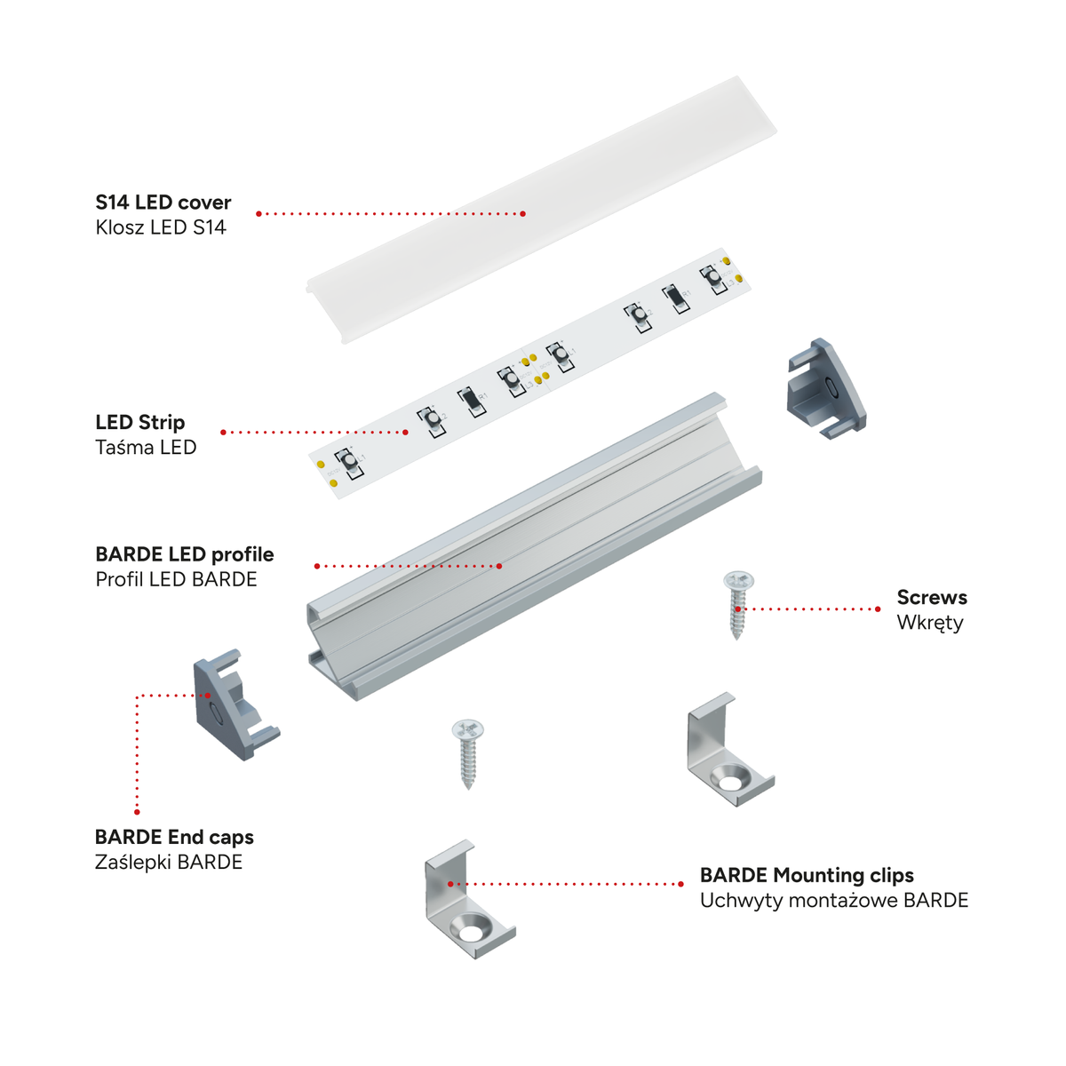 Perfíl Aluminio KIMERA-"BARDE" Anodizado Negro con Difusor Opal , Tapones y Clips Sujección 2,02M — Vetonek (2)