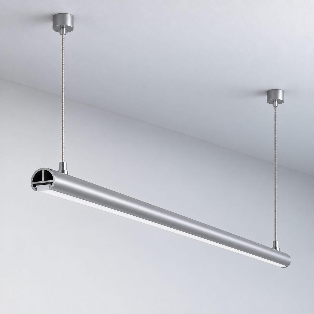 Perfíl Aluminio KIMERA-BOVL Anodizado Plata con Difusor Opal y Tapones 2,02M — Vetonek