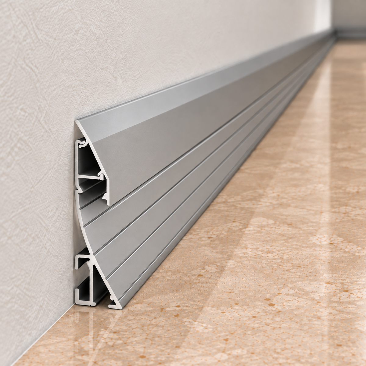 Perfíl Aluminio KIMERA-LUND T1 Anodizado Plata con Difusor Opal y Tapones 2,02M — Vetonek