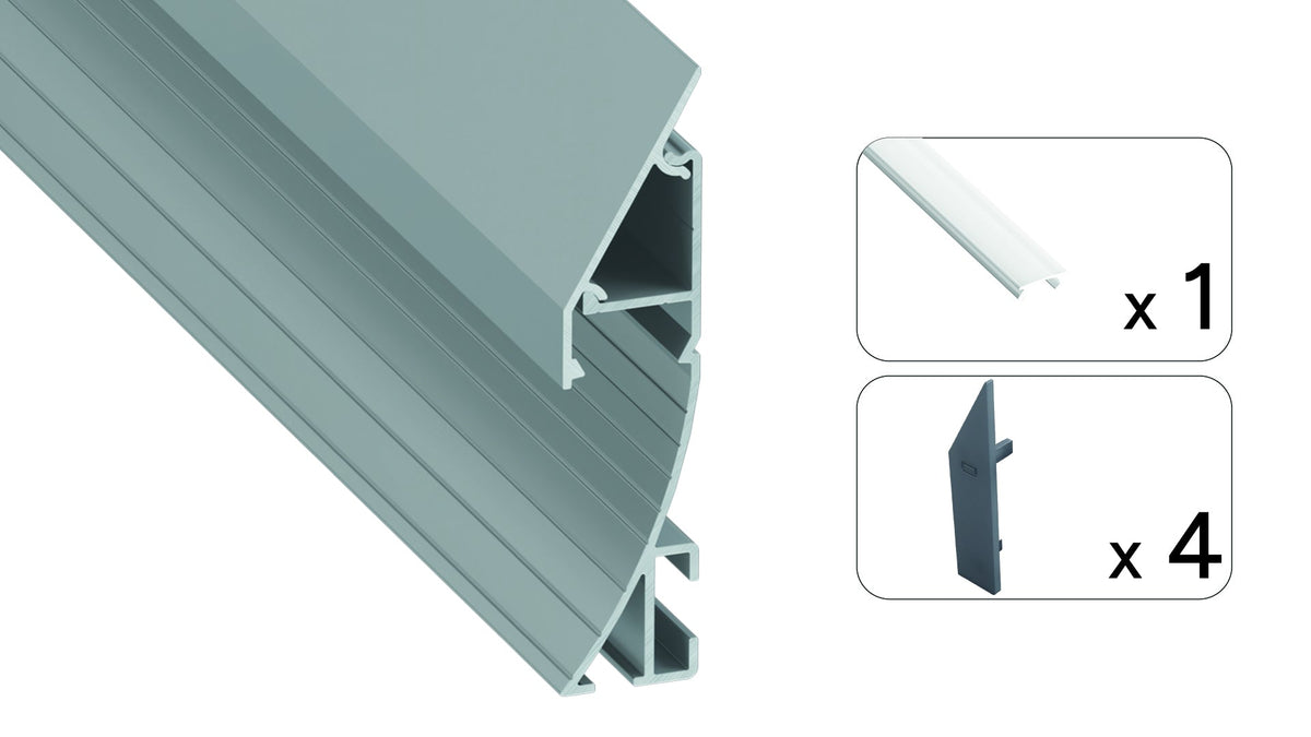 Perfíl Aluminio KIMERA-LUND T1 Anodizado Plata con Difusor Opal y Tapones 2,02M — Vetonek (3)