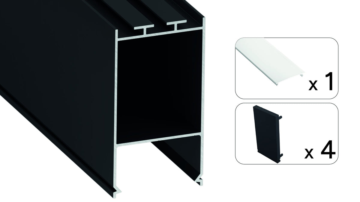 Perfíl Aluminio KIMERA-NORA Anodizado Negro con Difusor Opal y Tapones 2,02M — Vetonek (3)
