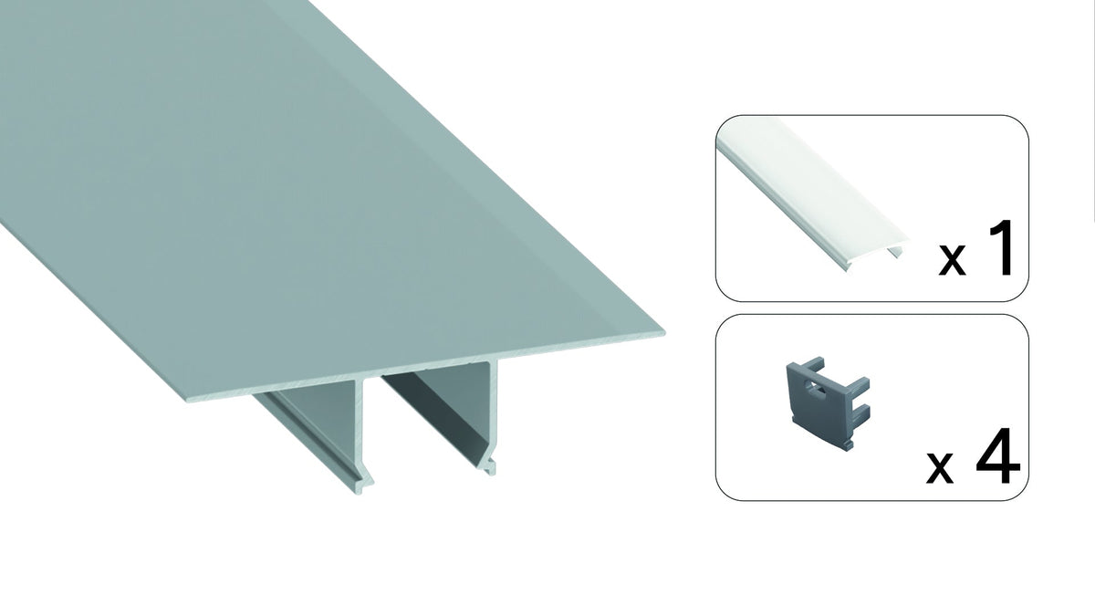 Perfíl Aluminio KIMERA-SKAVE Anodizado Plata con Difusor Opal y Tapones 2,02M — Vetonek (3)