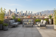 Terraza urbana en azotea con Losa Ainsa de hormigón en pirineos y vistas a la ciudad - Vetonek