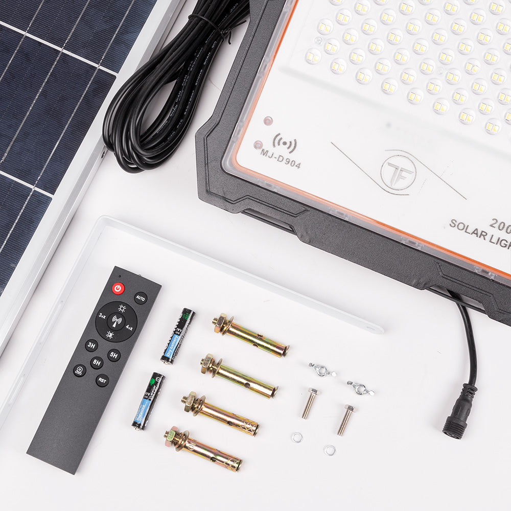 Proyector LED Solar 200W Sensor_Control Remoto Panel:5V 45W Batería: 3,3V 45.000Ma — Vetonek (5)