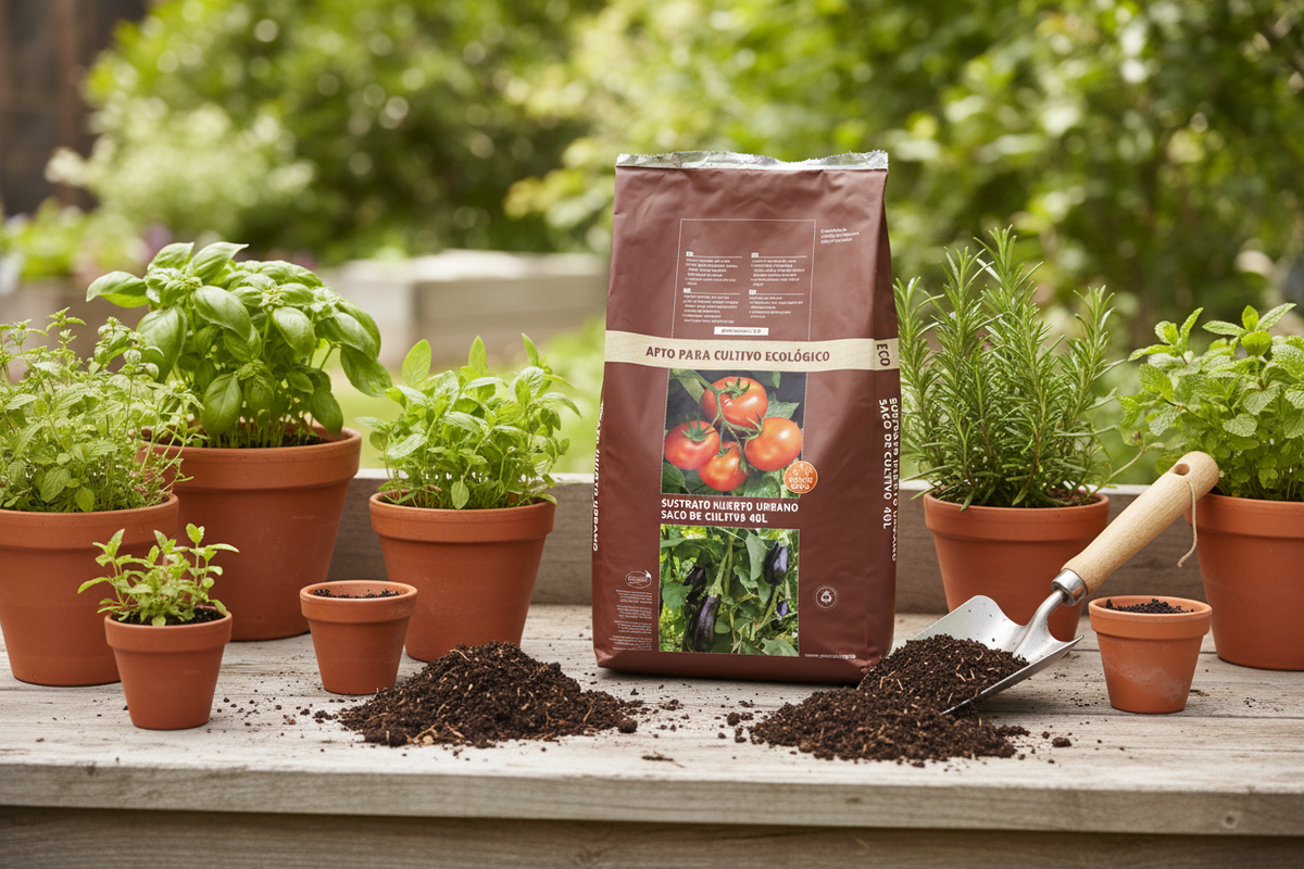 Sustrato huerto urbano / saco de cultivo · apto cultivo ecológico · 40 L