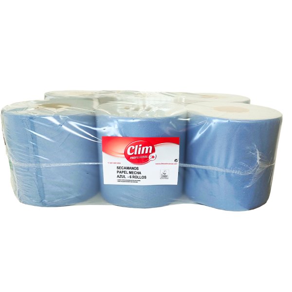 Pack distributeur d'essuie-mains en rouleau et papier mèche bleu - 6 rouleaux Vetonek