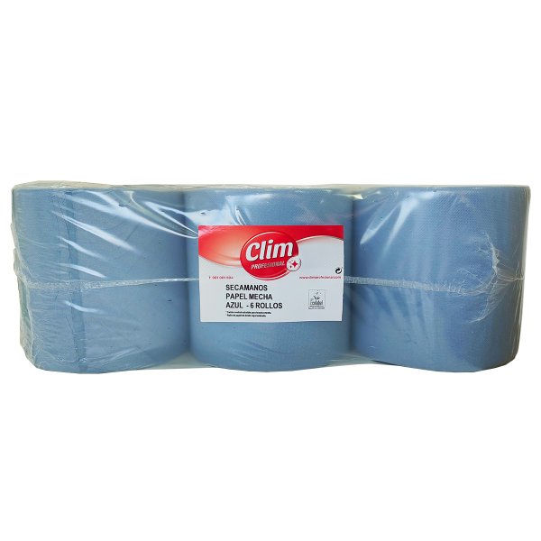 Pack distributeur d'essuie-mains en rouleau et papier mèche bleu - 6 rouleaux Vetonek
