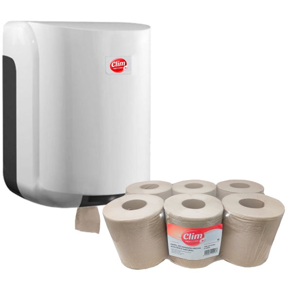Pack distributeur d’essuie-mains en mèche et papier écologique – 6 rouleaux Vetonek