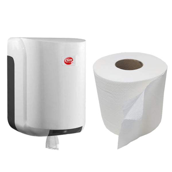 Pack distributeur de bobines d'essuie-mains et de papier mèche 2 plis Vetonek