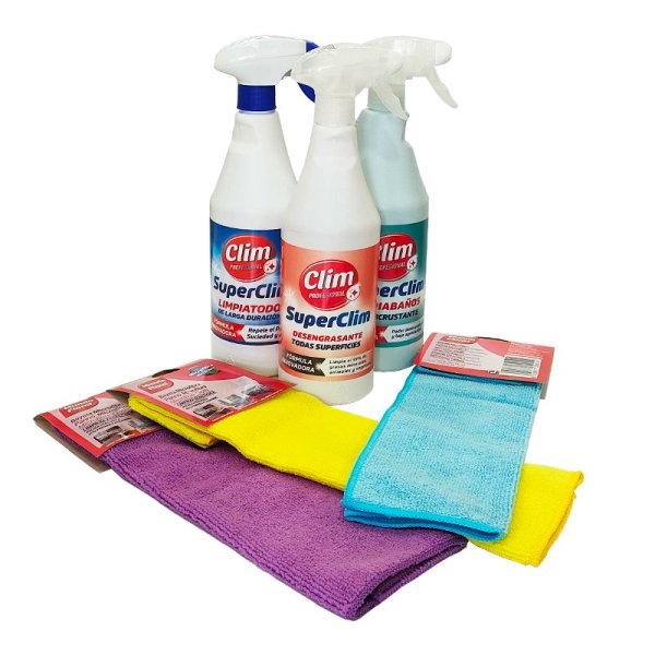 Kit SuperClim Multiusos: Desengrasante, Limpiabaños y Bayetas Vetonek