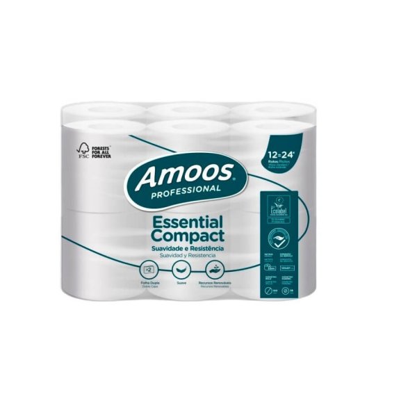 Papel higiénico doble capa Amoos Essential Compact - Pack 96 rollos Vetonek