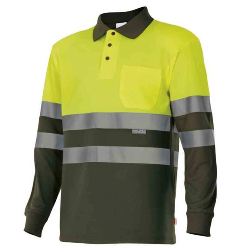 Polo bicolor de alta visibilidad de manga larga Velilla 175, combinación de color - Vetonek