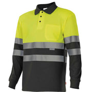 Polo bicolor de alta visibilidad de manga larga Velilla 175, combinación de color - Vetonek