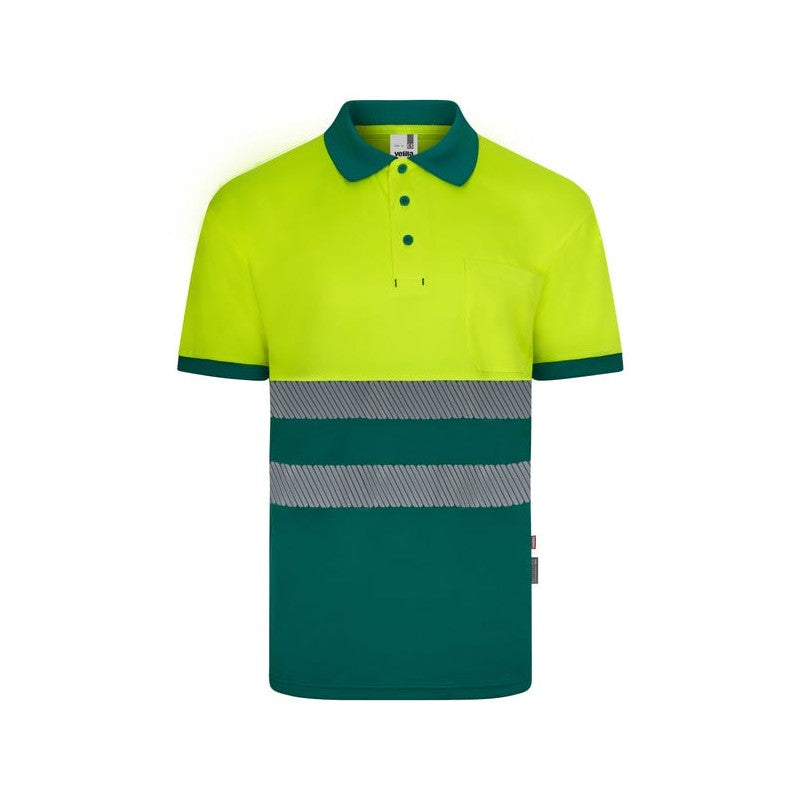 Polo bicolor de alta visibilidad manga corta reciclado GRS Velilla 305533, detalle - Vetonek