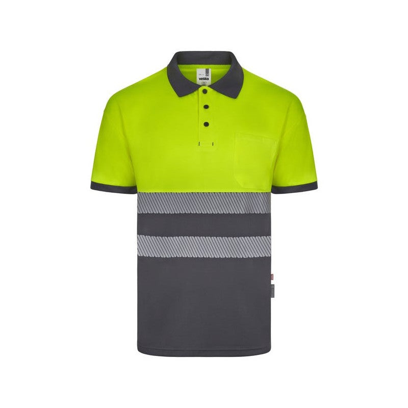 Polo bicolor de alta visibilidad manga corta reciclado GRS Velilla 305533 - Vetonek