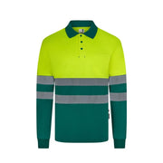 Polo bicolor de alta visibilidad manga larga reciclado GRS Velilla 305535, combinación de color - Vetonek
