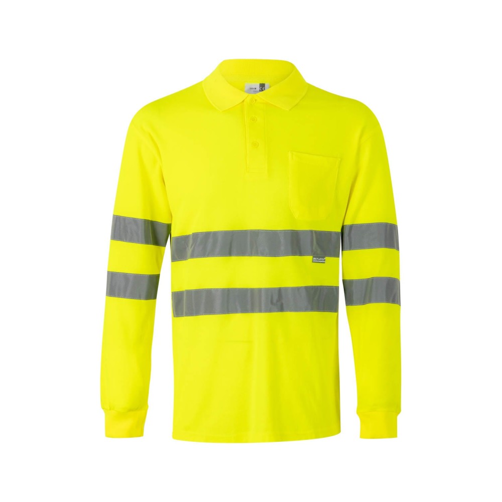 Polo de algodón de alta visibilidad manga larga Velilla 305514, naranja flúor - Vetonek