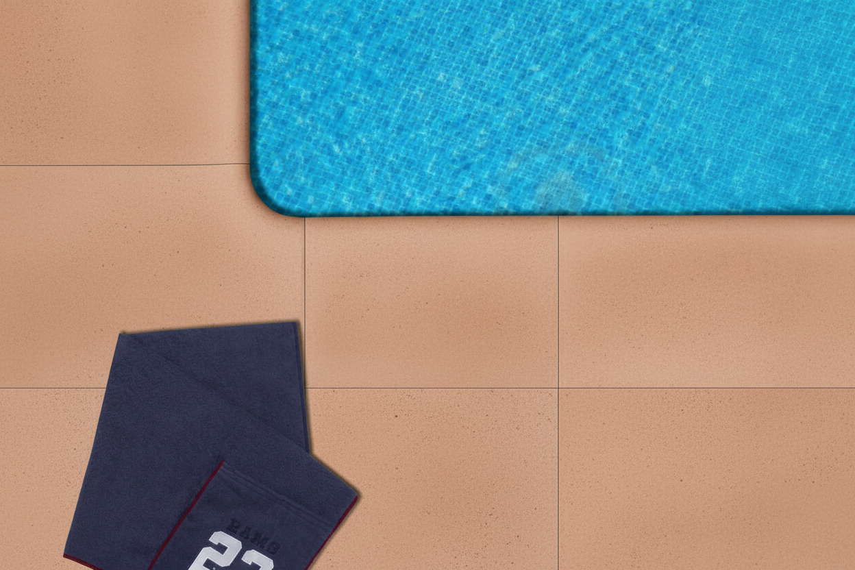 Coin piscine avec carrelage en terre cuite tendre