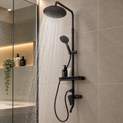 Conjunto Ducha Latón/Zinc - Acero Inoxidable- ABS, Negro, Agua Caliente-Fría, Monomando — Vetonek