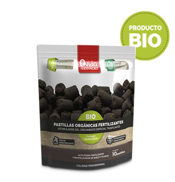 Pastillas orgánicas fertilizantes BIO Fertinagro Vida sobre 10 pastillas
