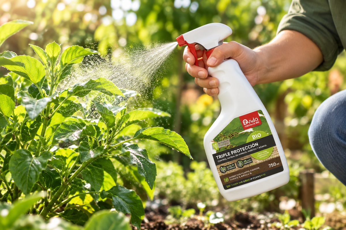 Triple protección BIO 750 ml · insectos, hongos y araña roja