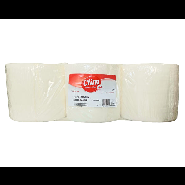 Papel secamanos mecha 130 mts 2 capas - Pack 6 rollos Vetonek