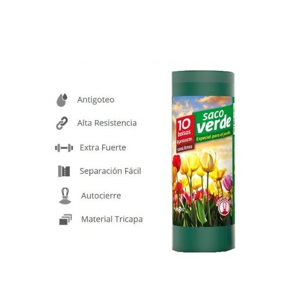 Saco verde jardín extra resistente 85x102 cm - Rollo 10 uds Vetonek