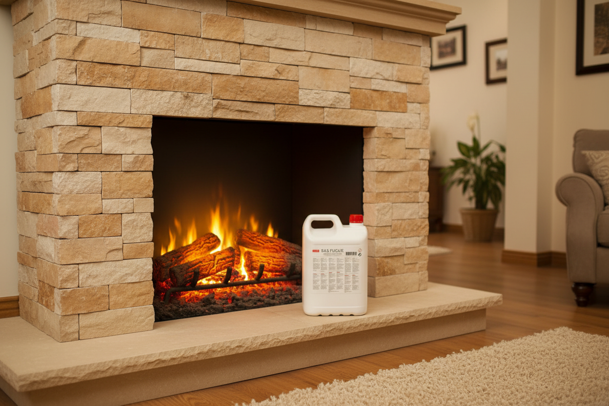 Hidrófugo impermeabilizante Tramontana junto a una chimenea de piedra artificial en un interior - Vetonek