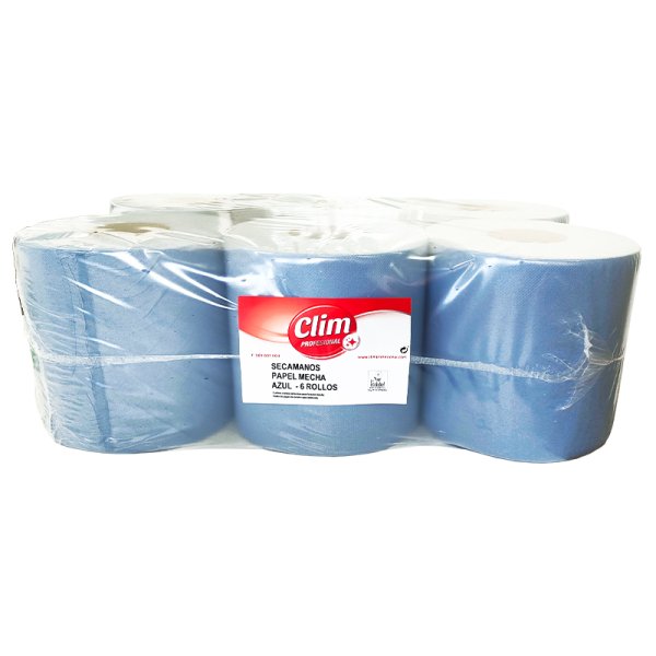 Papel secamanos mecha azul ecológico - Pack 6 rollos Vetonek