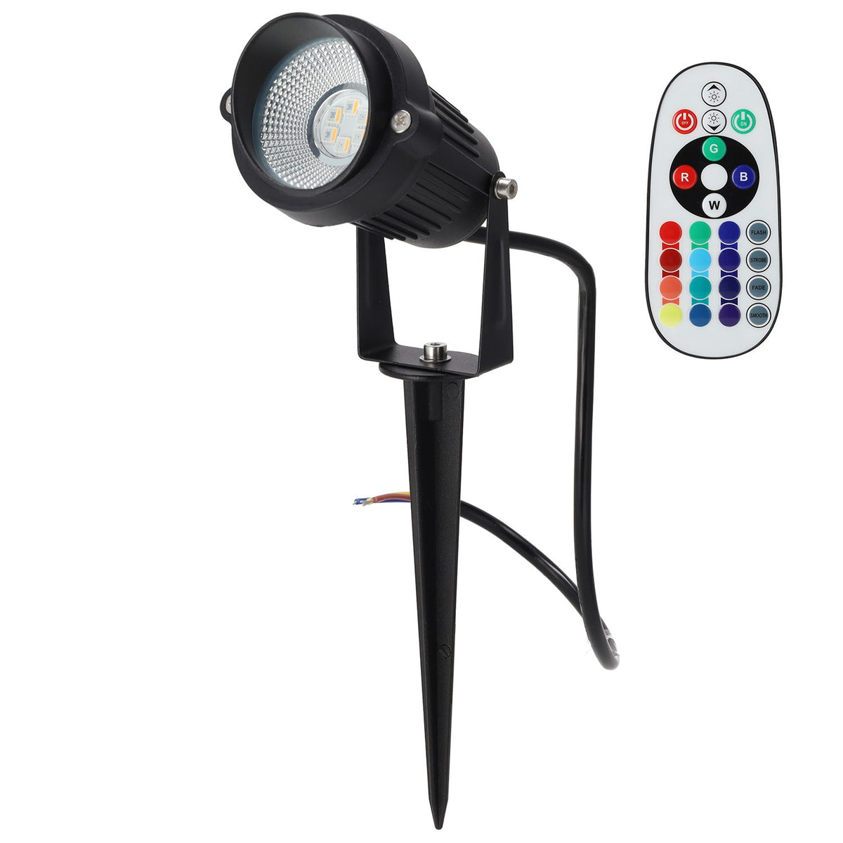 Foco Led con Pincho Jardín 5W 60º IP65 RGBW Acabado Negro con Mando a Distancia — Vetonek