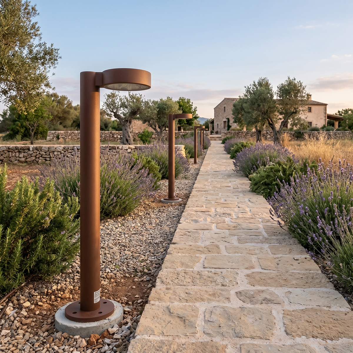 Baliza LED Exterior "Fenglu" 60cm 10W 220VAC 3000ºK Marron Oxido — Vetonek (5)