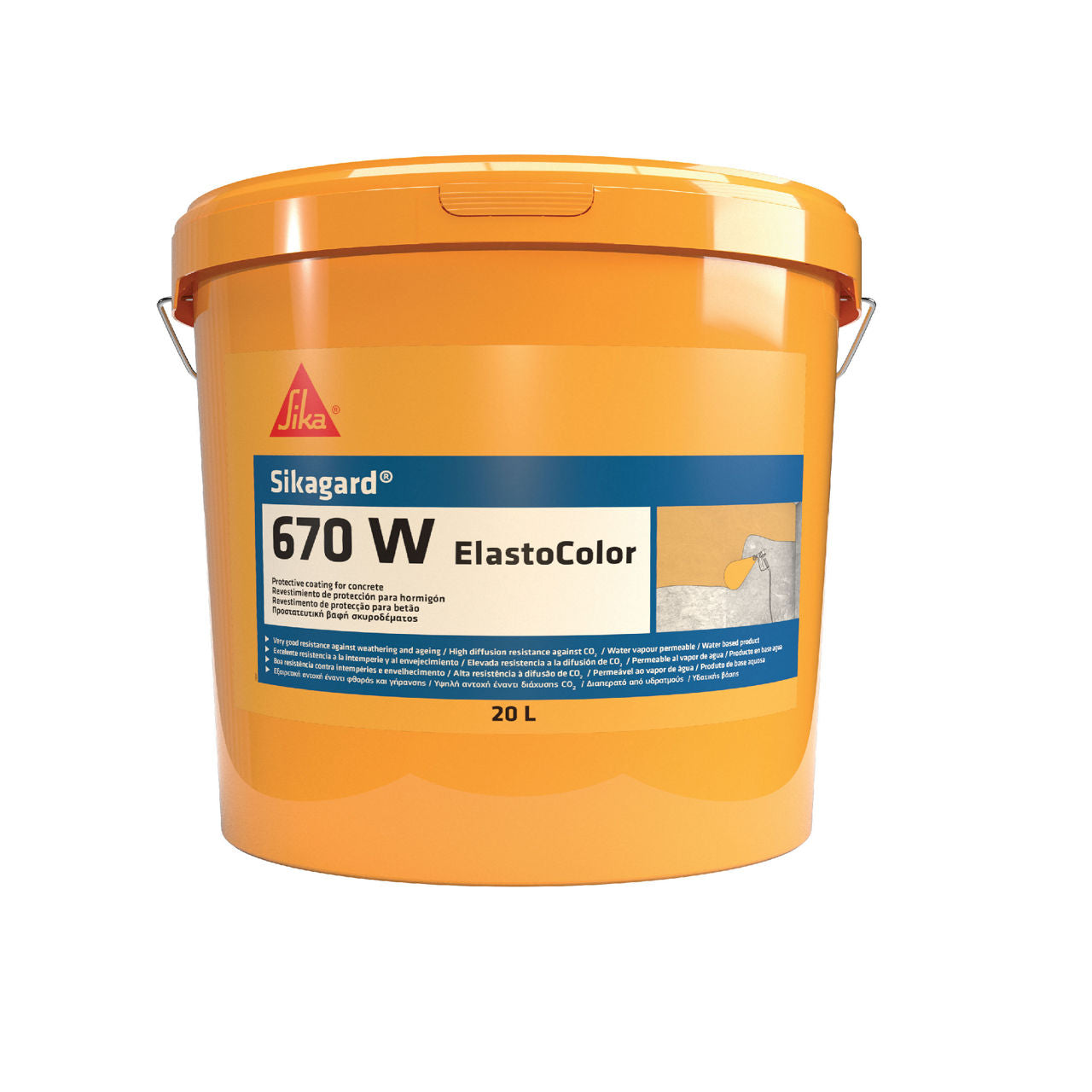 Bote de 20 kg de Sikagard®-670 W Elastocolor de Sika, revestimiento anticarbonatación para hormigón - Vetonek