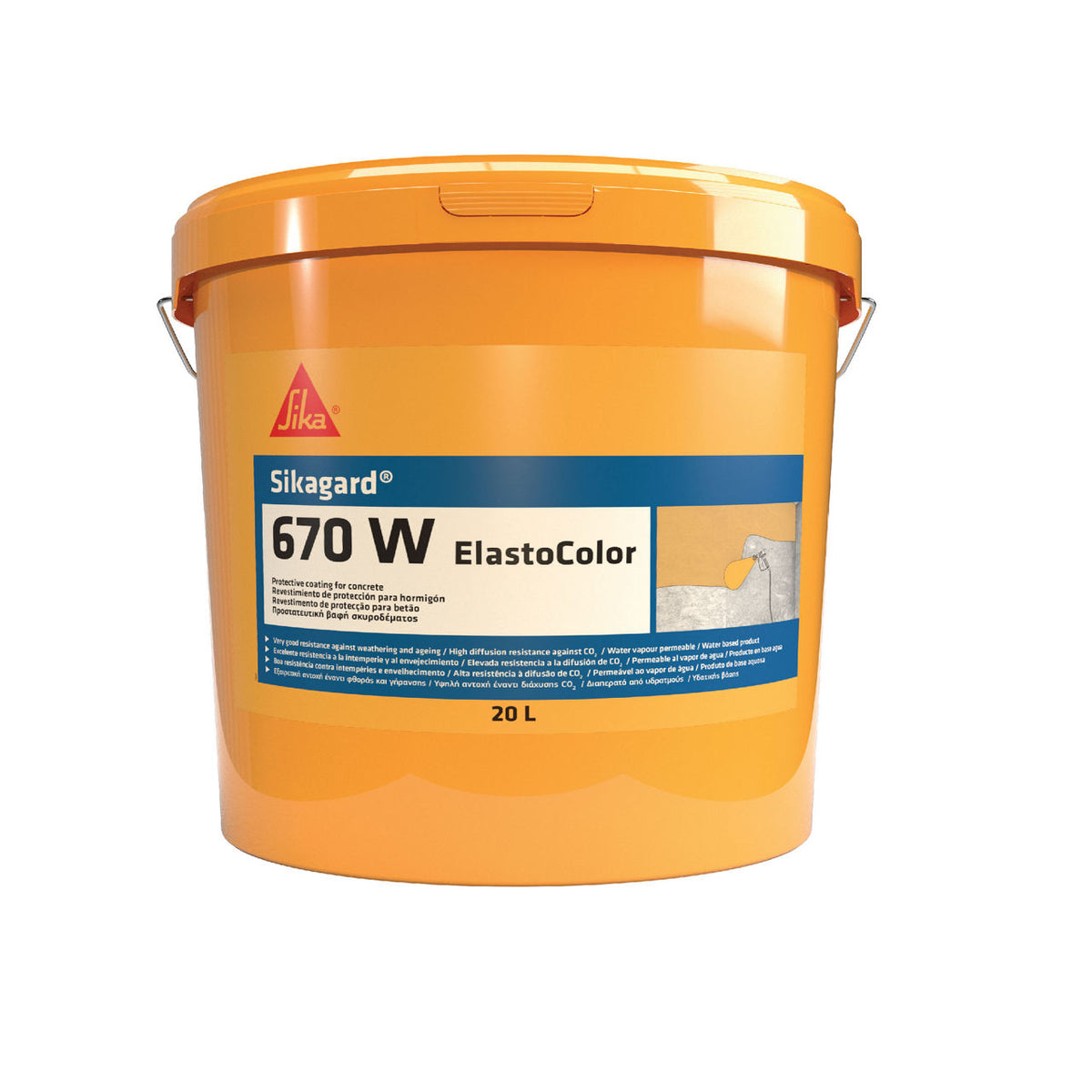 Bote de 20 kg de Sikagard®-670 W Elastocolor de Sika, revestimiento anticarbonatación para hormigón - Vetonek