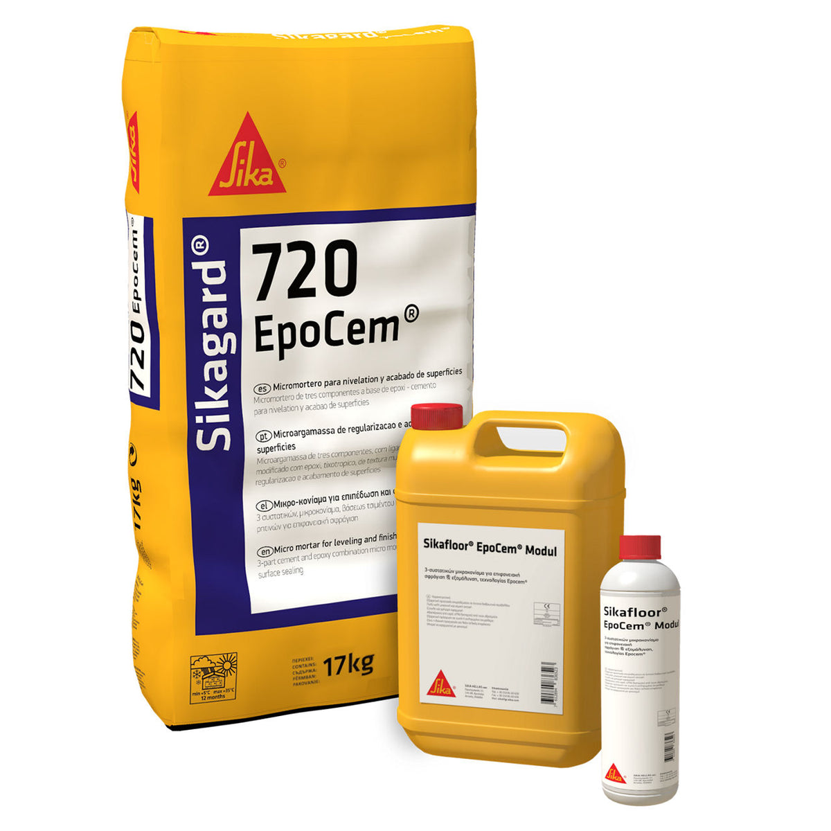 Juego de Sikagard®-720 EpoCem® de Sika, mortero epoxi-cemento de tres componentes para nivelar y alisar superficies de hormigón - Vetonek