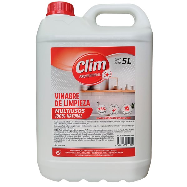 Vinagre de limpieza 100% Natural Multiusos Clim Profesional 5L - Caja 3 uds. Vetonek