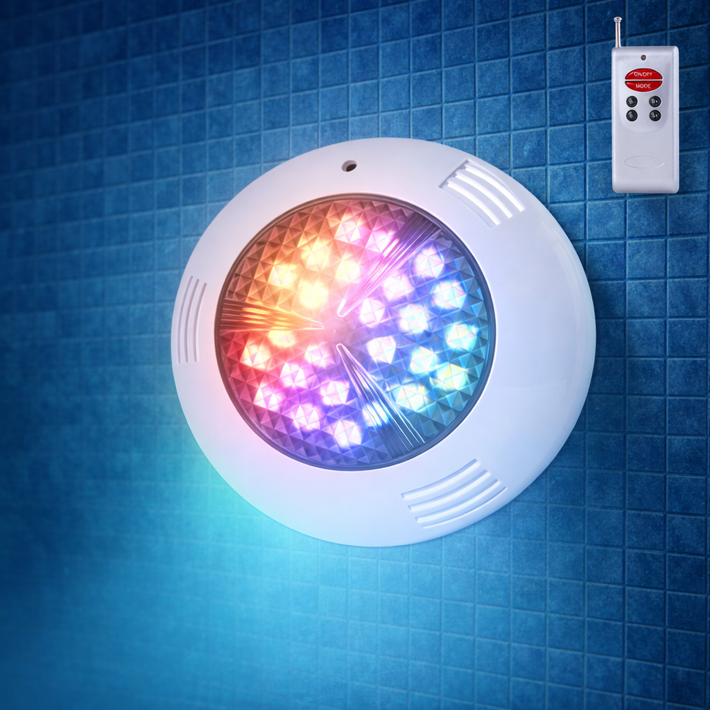 Foco de Piscina LED 36W RGB con Mando Distancia Ø295mm Montaje superficie — Vetonek