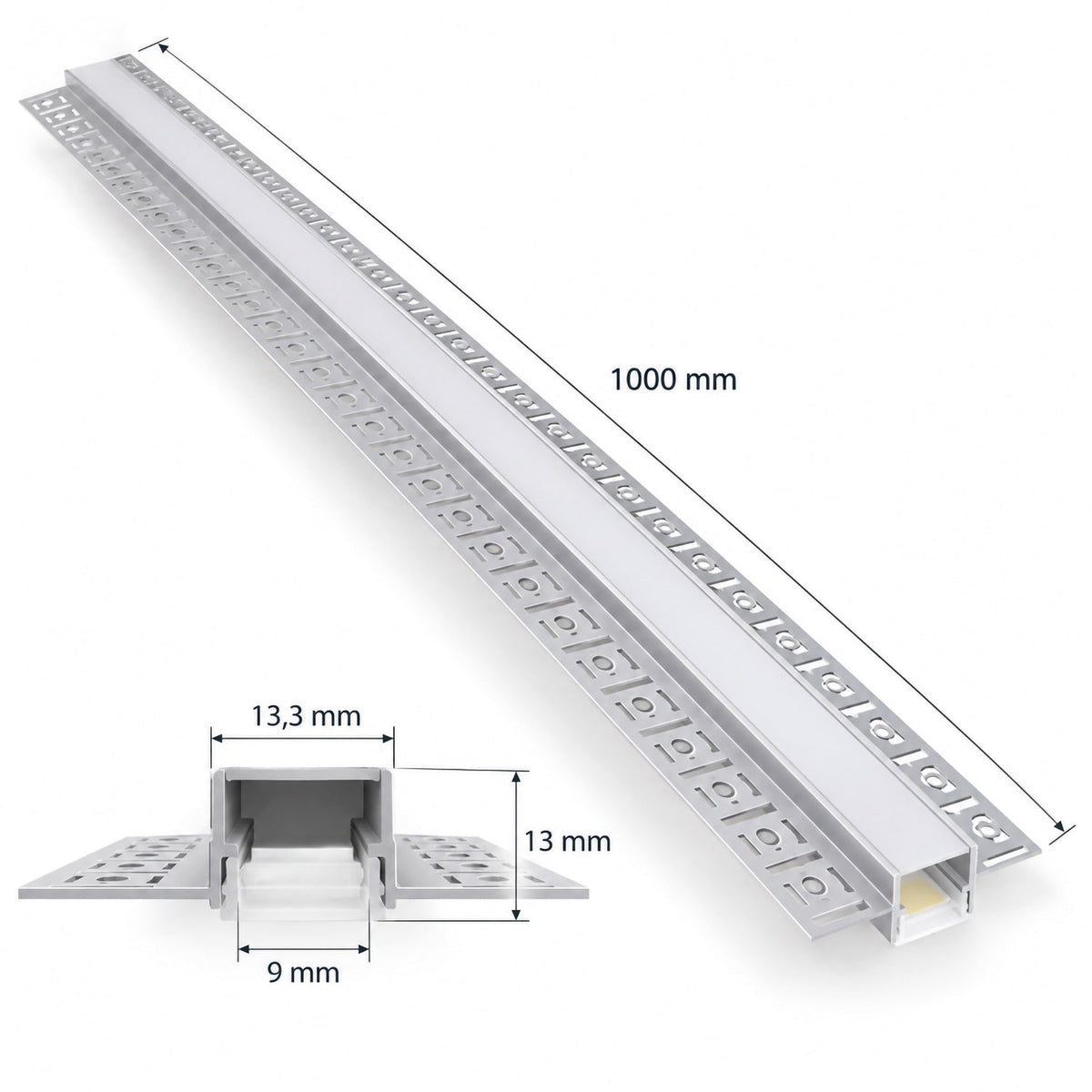 Perfíl de Aluminio para Empotrar Escayola/Pladur Tira Led 9mm — Vetonek (6)